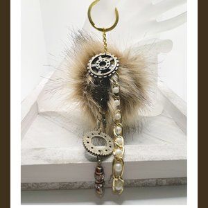 Time Keeper faux fux fur pom pom keychain